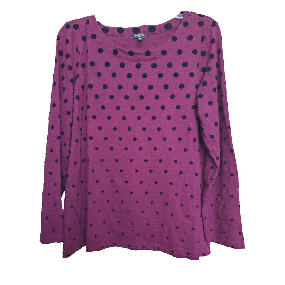 Talbots Petite Purple Flocked Dots Long Sleeve T-Shirt Size LP